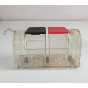 Vintage Lucite Mailbox Plastic Salt & Pepper Shakers & Toothpick Holder